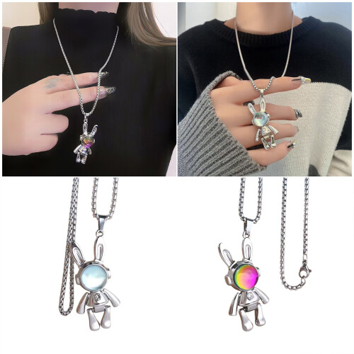 Collier à breloques en forme de lapin mécanique, Style-Bleu 60 2