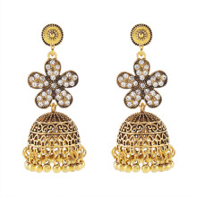 Bohemian Flower Rhinestones Tassels Bell Earrings Alloy- flower