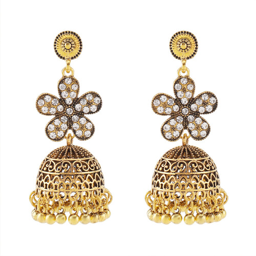 Boucles d'oreilles bohème en strass, fleurs, glands,- fleur