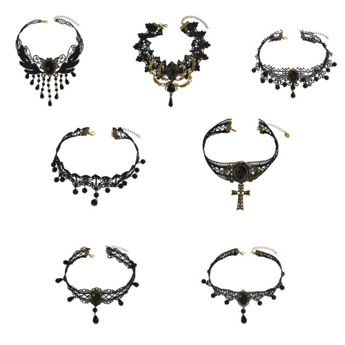Collier gothique sophistiqué en dentelle noire avec-Article 6 1