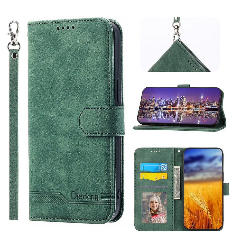 Compatible Iphone 13 Pro Max Case, Leather Wallet Flip Case With Strap: Green 3654584404081