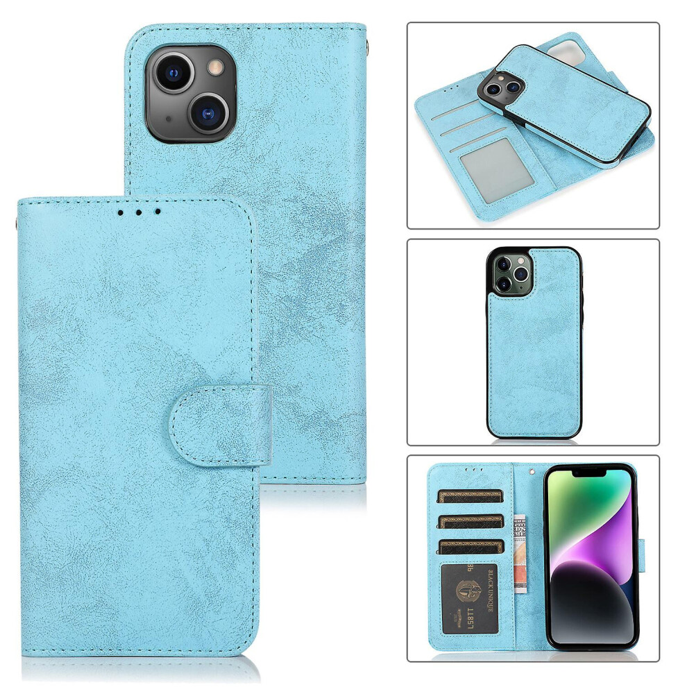 Iphone 14 Case, Card Slots Retro Leather Wallet Shockproof Flip Cover Magnetic Closure Bookstyle Stand Case:light Blue 4313913178107