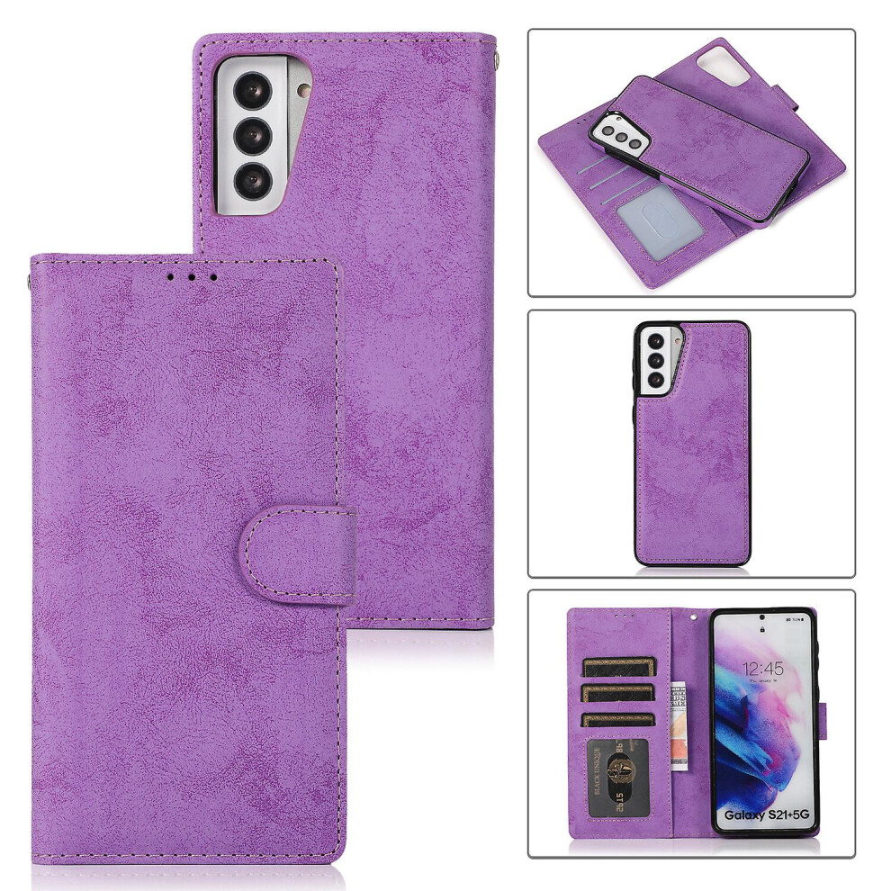 Samsung S21 Plus Case, Card Slots Retro Leather Wallet Shockproof Flip Cover Magnetic Closure Bookstyle Stand Case: Purple 355818194169
