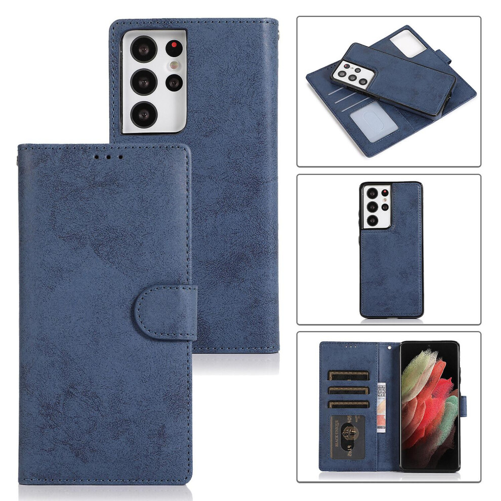 Samsung S21 Ultra Case, Card Slots Retro Leather Wallet Shockproof Flip Cover Magnetic Closure Bookstyle Stand Case: Blue 3333213184173
