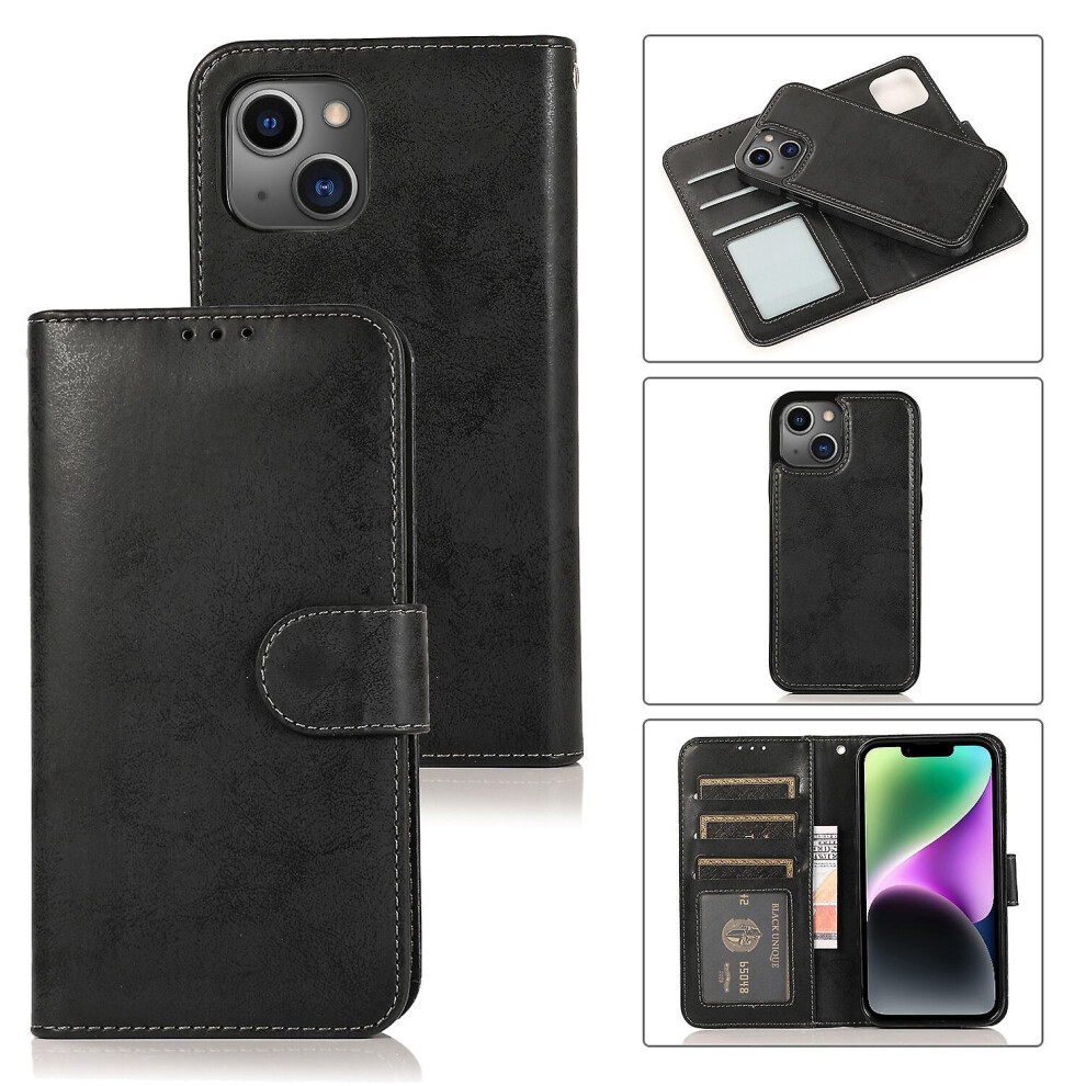 Iphone 14 Case, Card Slots Retro Leather Wallet Shockproof Flip Cover Magnetic Closure Bookstyle Stand Case: Black 4313913178077