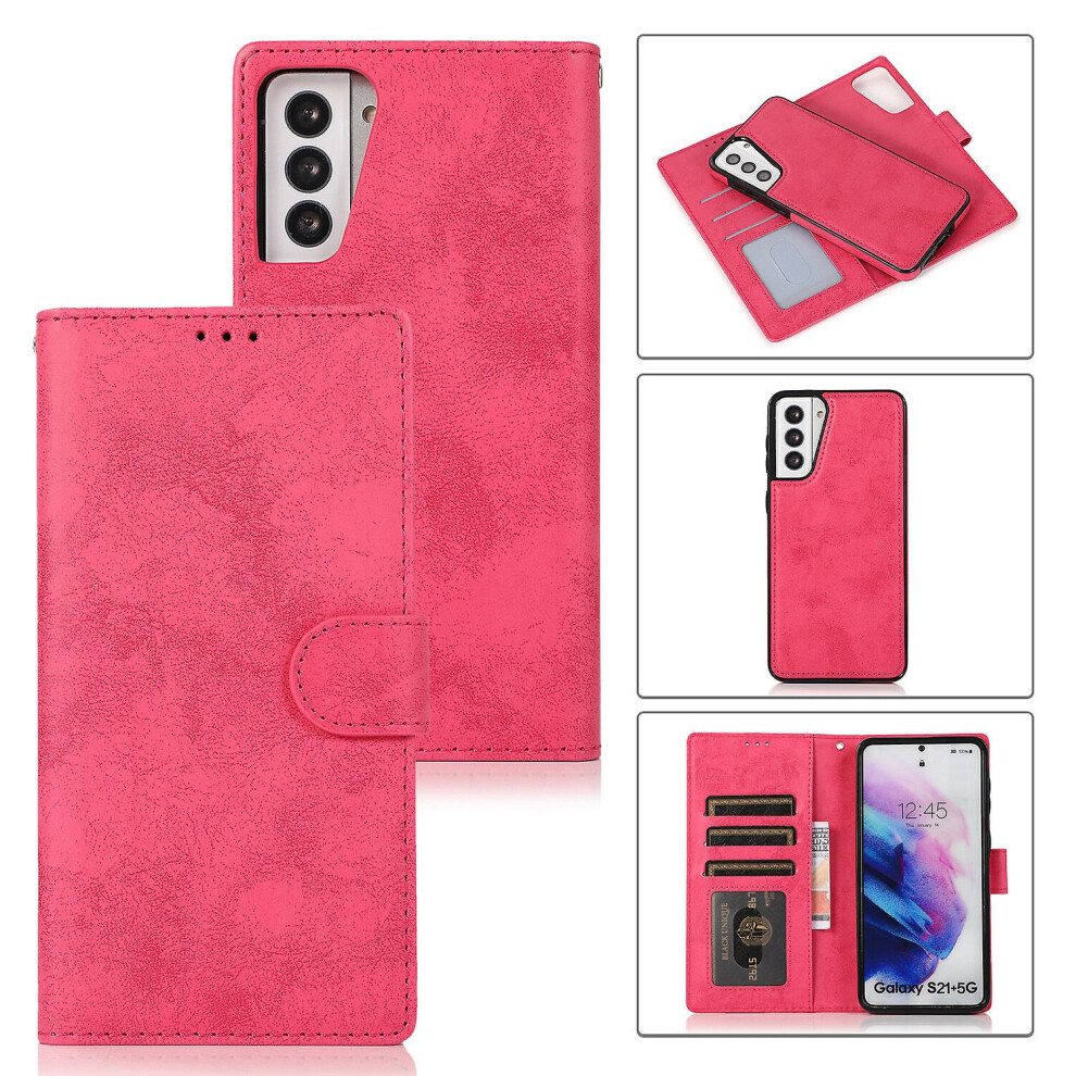 Samsung S21 Plus Case, Card Slots Retro Leather Wallet Shockproof Flip Cover Magnetic Closure Bookstyle Stand Case:rose Red 355818194176