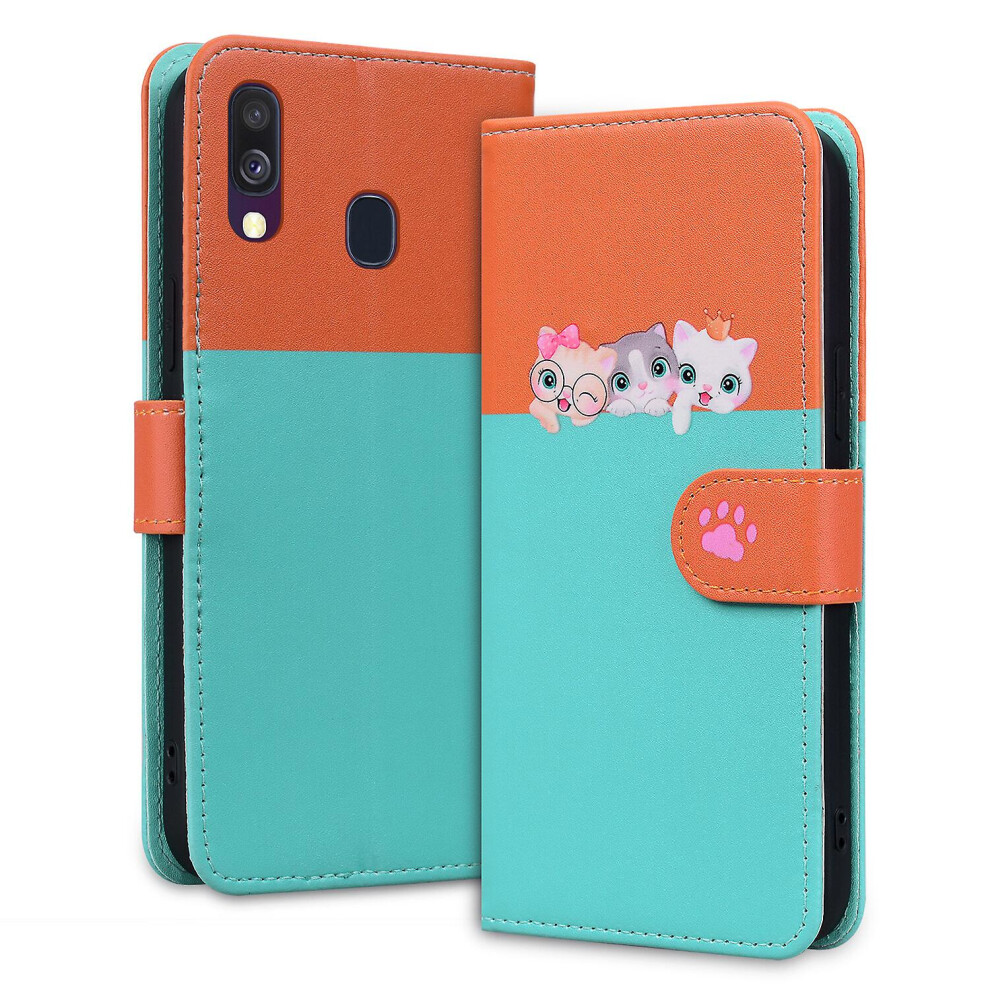 Compatible Samsung A40 Wallet Case,3 Credit Card Slot Id Card Holder,Pu Leather Flip Case With Strap:orange And Blue 4908972321085