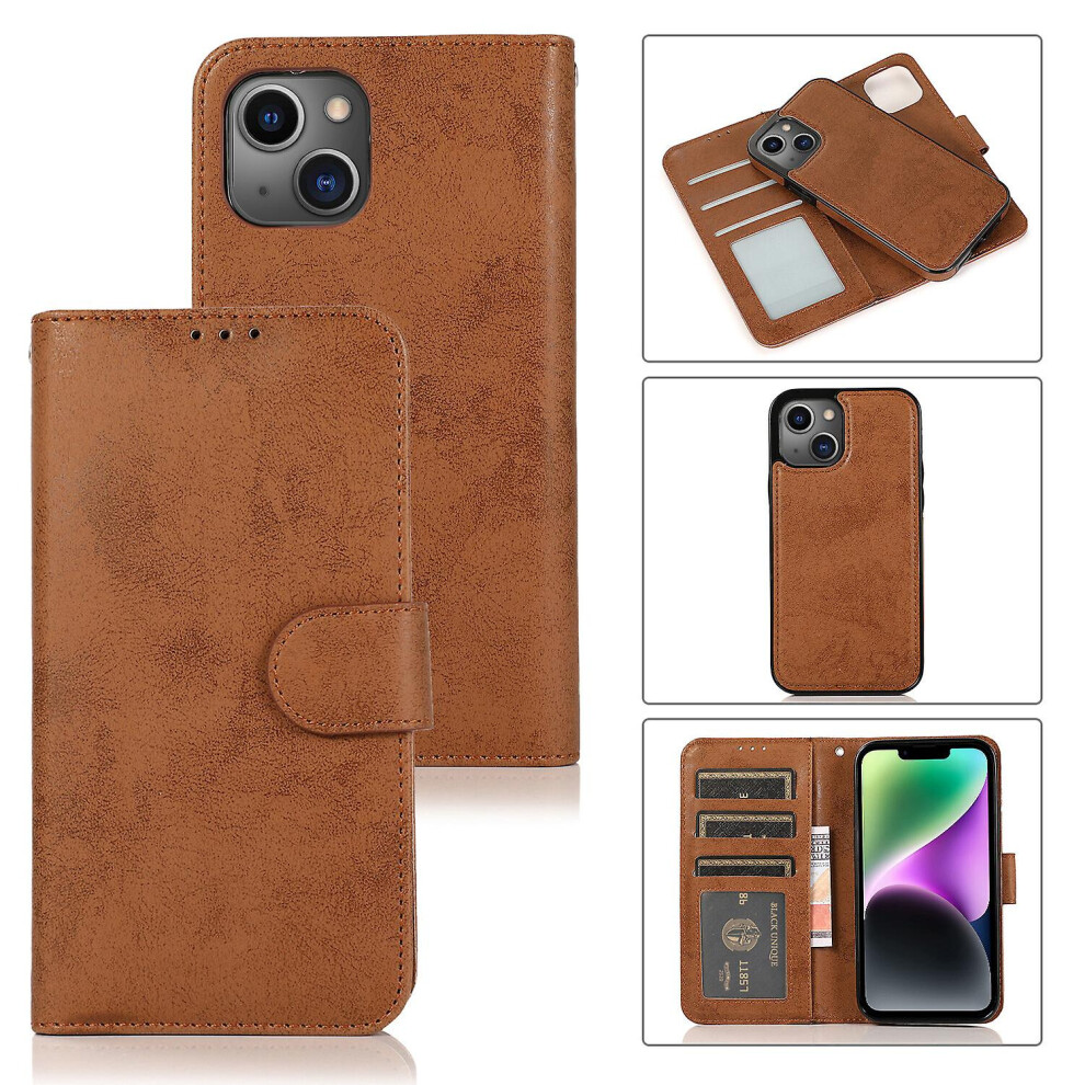 Iphone 14 Case, Card Slots Retro Leather Wallet Shockproof Flip Cover Magnetic Closure Bookstyle Stand Case: Brown 4313913178091