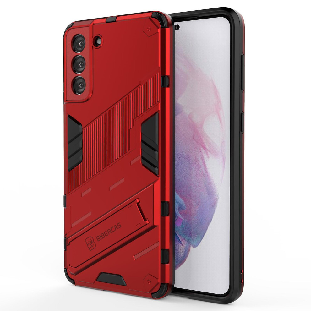 Slim Case Compatible Samsung S21 Plus 5G Shockproof Dual-Layer Stand Cover: Red 7903075316294