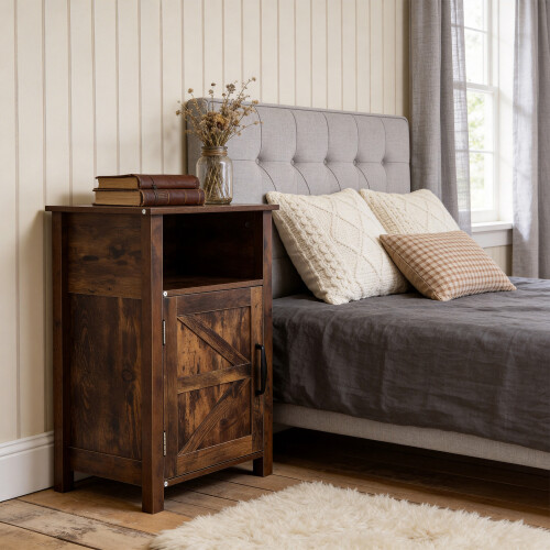 Living And Home Melamine-Faced MDF Bedside Table, Brown 1