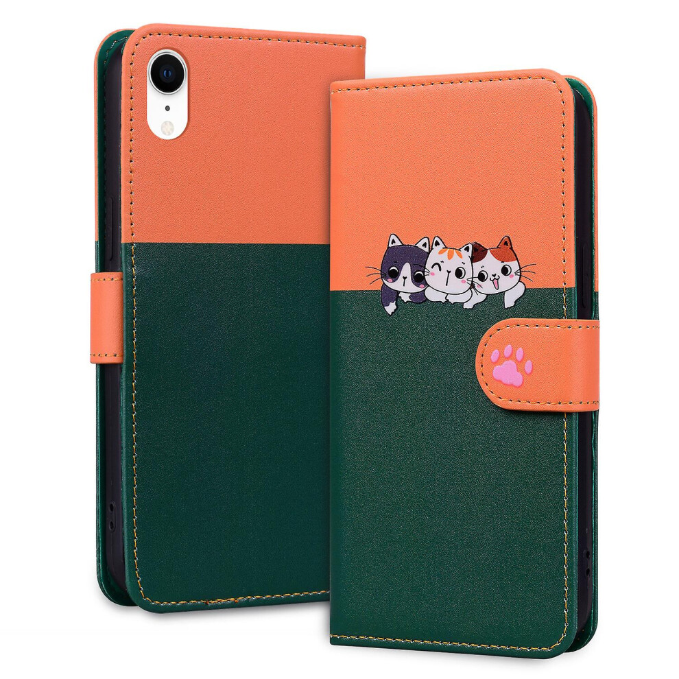 Compatible Iphone Xr Wallet Case,3 Credit Card Slot Id Card Holder,Pu Leather Flip Case With Strap:orange And Green 355818193957
