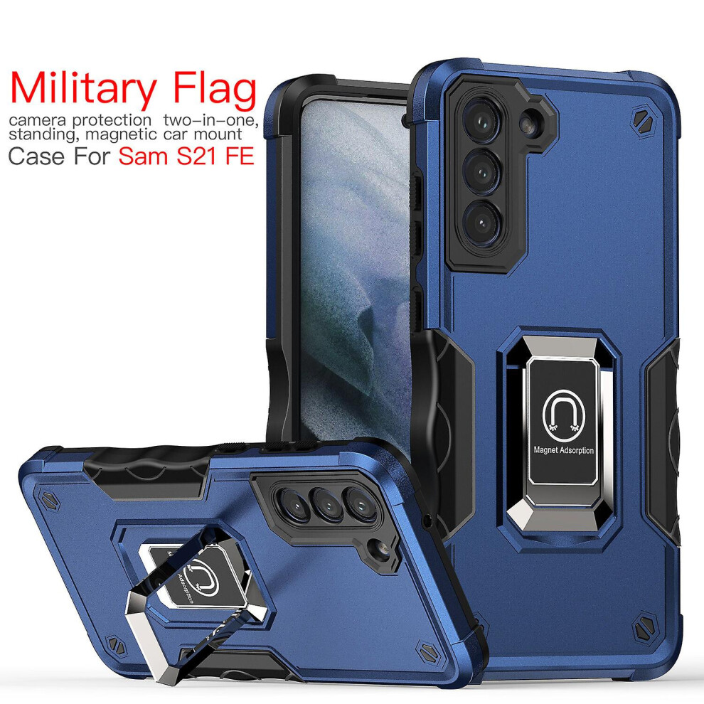 Case Compatible Samsung S21 Fe 2021 Shockproof Magnetic With Ring Holder: Blue 4357389159123