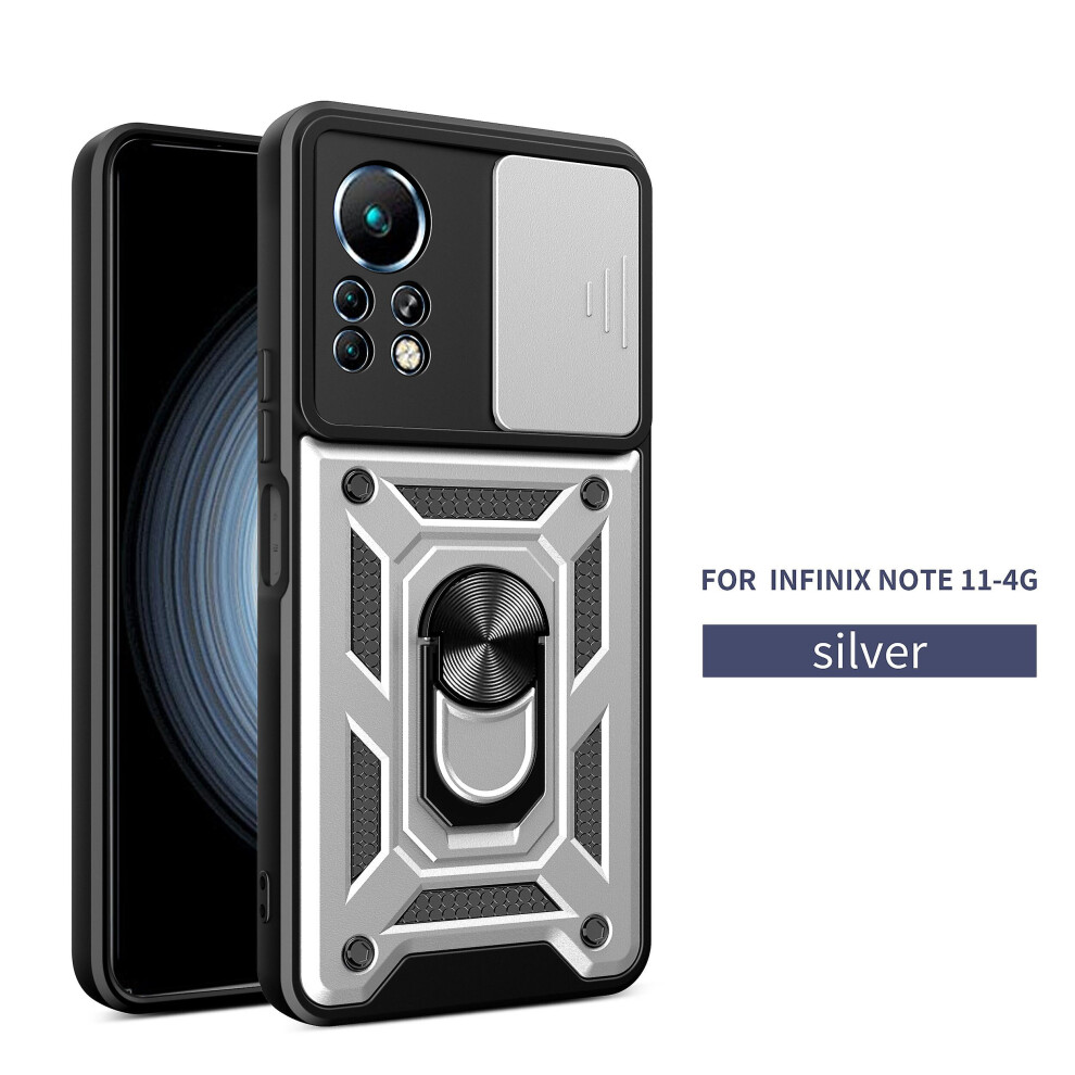 Magnetic Phone Case Compatible Infinix Note 11 4G, Slide Camera Lens Protection And Built In 360 Rotatable Ring Holder: Silver 8049759216159