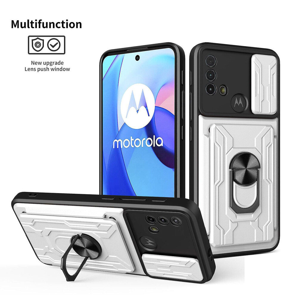 Magnetic Phone Case Compatible Moto E20 /E30 /E40 Slide Camera Lens Protection And Built In 360 Rotatable Ring Holder: White 4574221284496