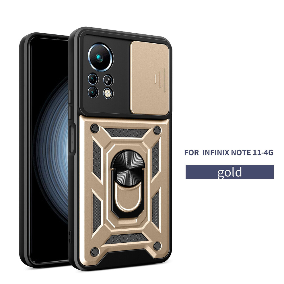 Magnetic Phone Case Compatible Infinix Note 11 4G, Slide Camera Lens Protection And Built In 360 Rotatable Ring Holder: Gold 8049759216111
