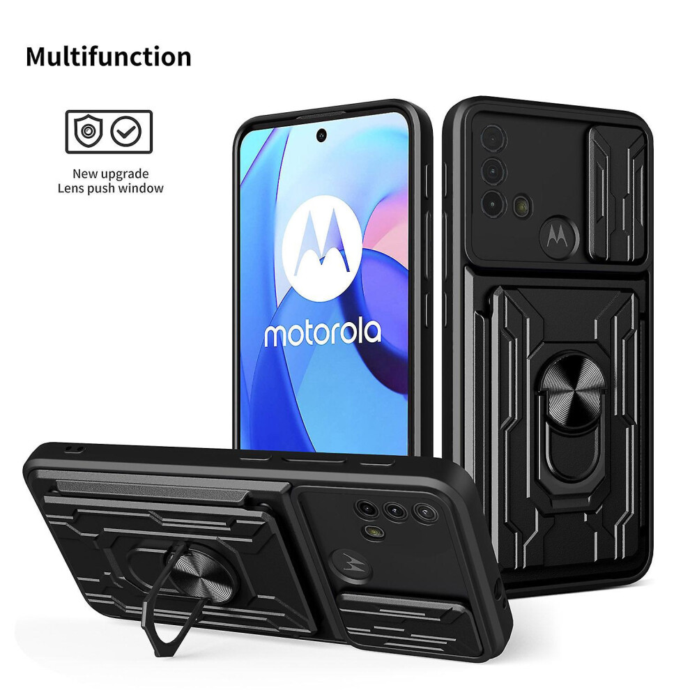 Magnetic Phone Case Compatible Moto E20 /E30 /E40 Slide Camera Lens Protection And Built In 360 Rotatable Ring Holder: Black 4906754171576