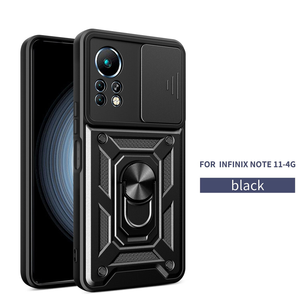 Magnetic Phone Case Compatible Infinix Note 11 4G, Slide Camera Lens Protection And Built In 360 Rotatable Ring Holder: Black 8049759216098