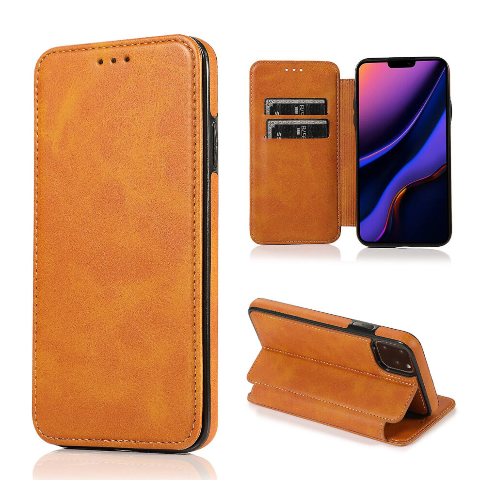 Iphone 11 Pro Max Case Leather Wallet Flip Phone Case:khaki 4574221284663