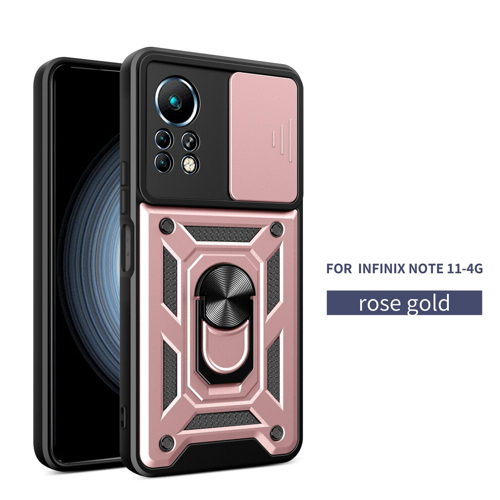 Magnetic Phone Case Compatible Infinix Note 11 4G, Slide Camera Lens Protection And Built In 360 Rotatable Ring Holder:rose Gold 8049759216142