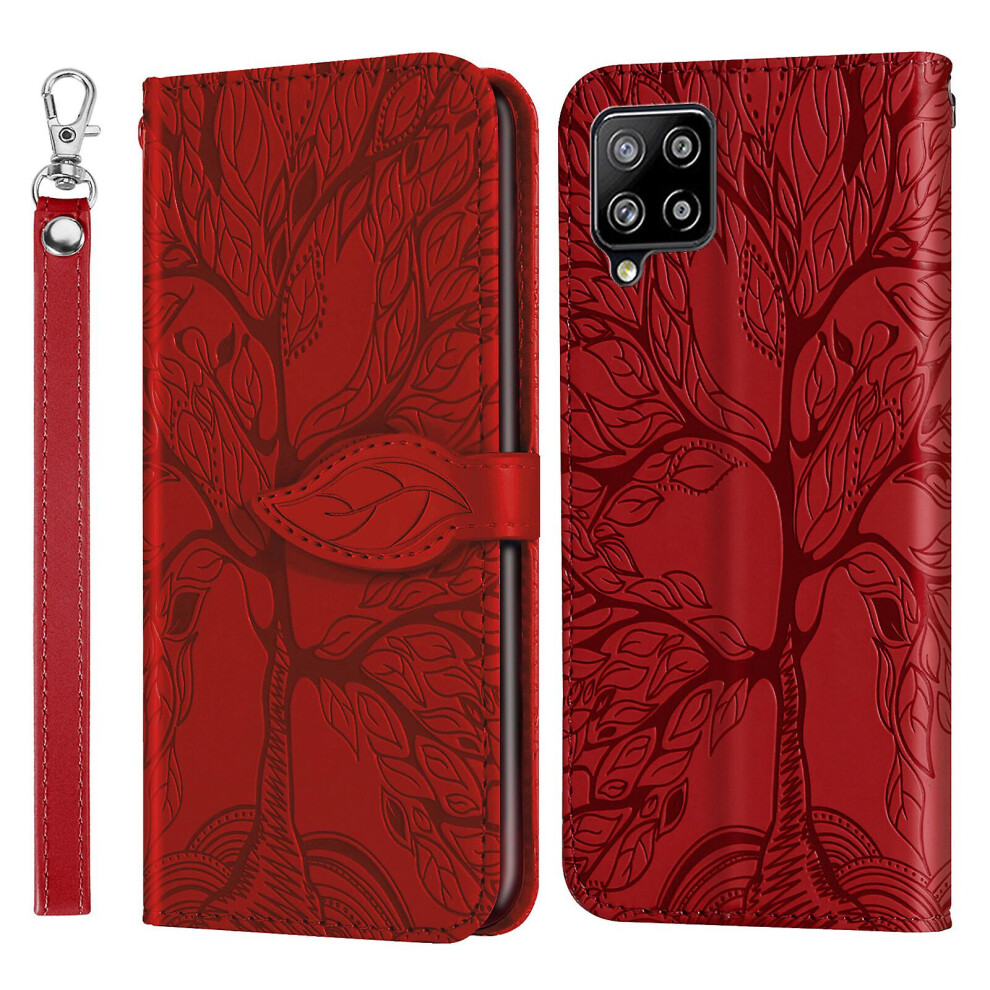 Compatible Samsung Galaxy A42 5G Wallet Case,2 Credit Card Slot Id Card Holder,Pu Leather Flip Case With Strap - Red 8375701226557
