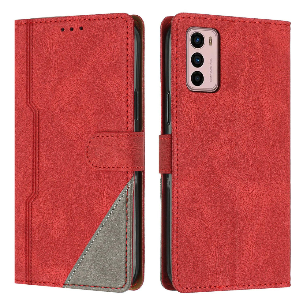 Leather Magnetic Clasp Case With Flip Wallet Stand Function Cover Compatible Moto G42: Red 8049759216210