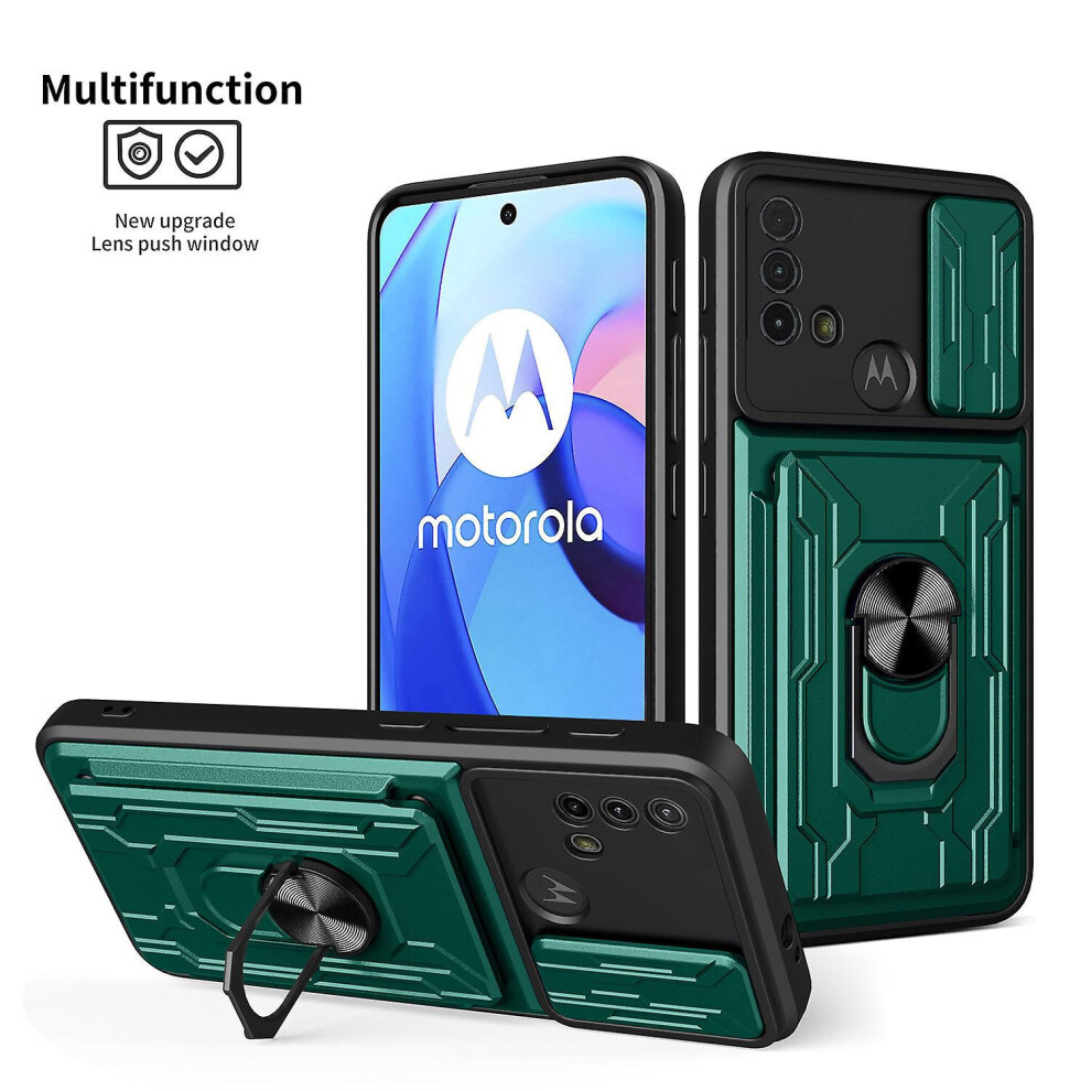 Magnetic Phone Case Compatible Moto E20 /E30 /E40 Slide Camera Lens Protection And Built In 360 Rotatable Ring Holder:dark Green 4574221284458