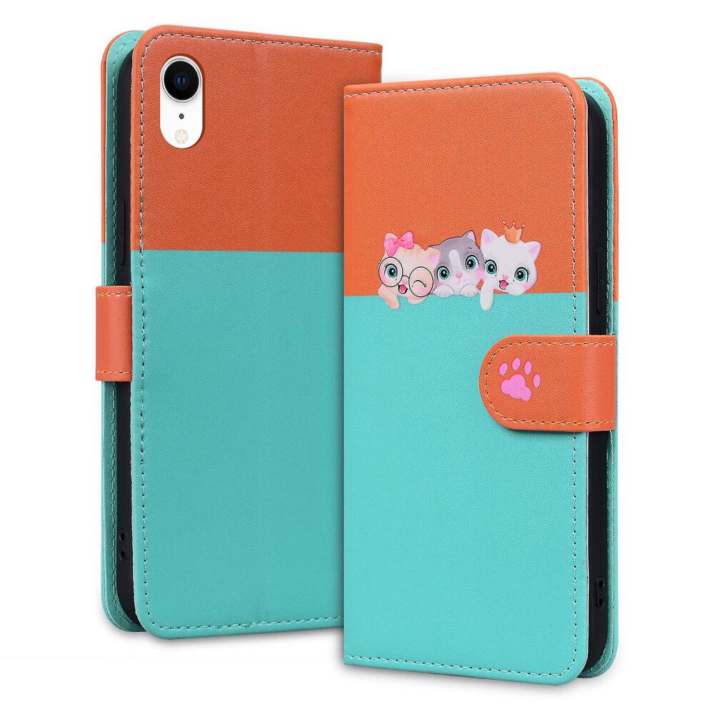 Compatible Iphone Xr Wallet Case,3 Credit Card Slot Id Card Holder,Pu Leather Flip Case With Strap:orange And Blue 355818193940