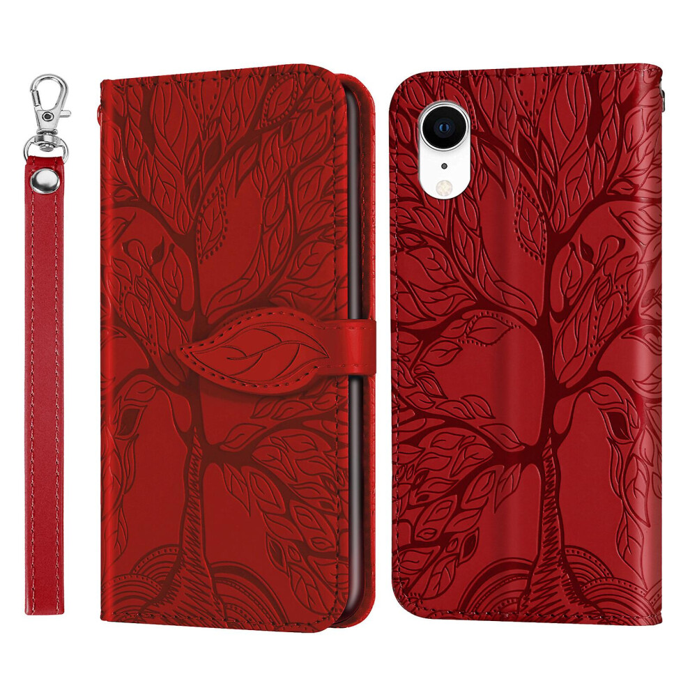 Compatible Iphone Xr Wallet Case,2 Credit Card Slot Id Card Holder,Pu Leather Flip Case With Strap - Red 8375701226564
