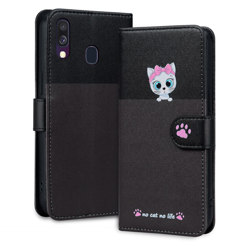Compatible Samsung A40 Wallet Case,3 Credit Card Slot Id Card Holder,Pu Leather Flip Case With Strap:gray And Black 4908972321078