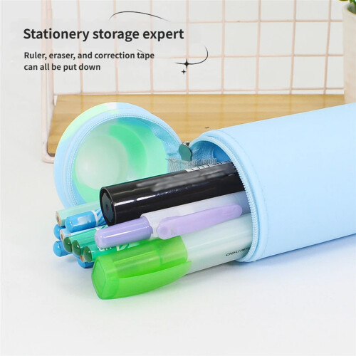 Telescoping Silicone Pencil Case Desktop Pen Box with-Pink 2