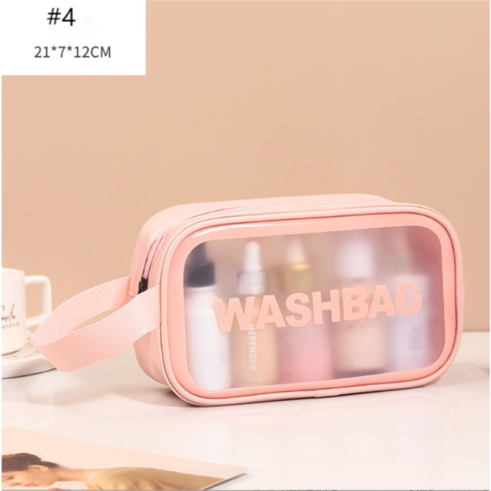Pink Transparent Pvc Cosmetic Bag, Large Clear Toiletry Bag, Waterproof Wash Bag