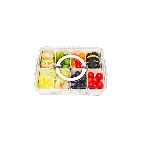 8Grid Snackle Box Clear Storage Box With Handle, 8 Compartment Snack Container For Picnic 2