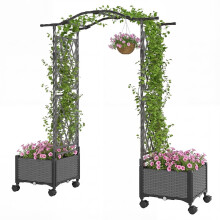 Jardinière surélevée avec treillis et système d'arrosage automatique, grise