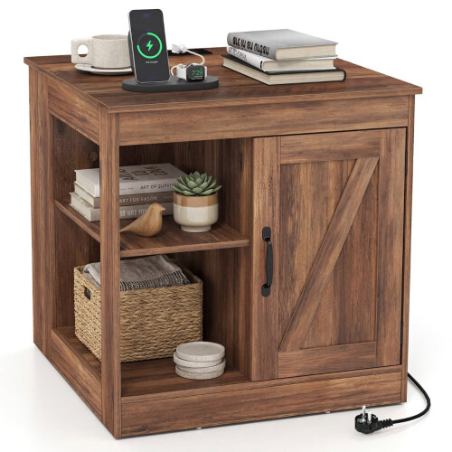Table de chevet avec station de recharge et étagère réglable