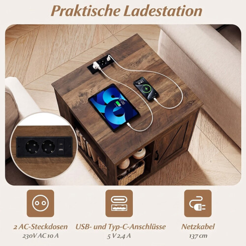 Table de chevet avec station de recharge et étagère réglable 2