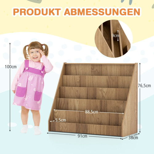 Bibliothèque pour enfants à 5 compartiments - Bois naturel 1