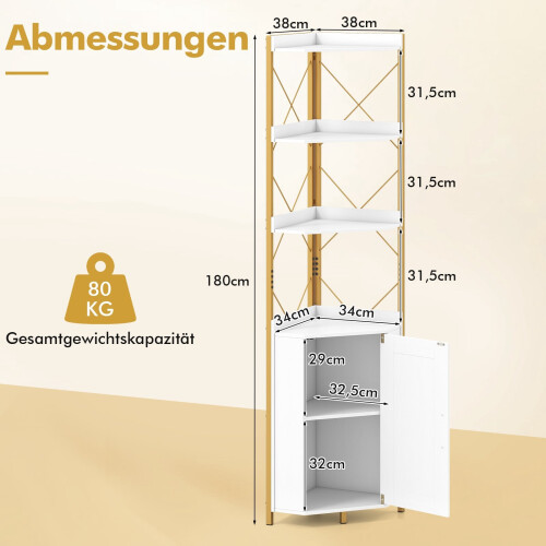 Corner Shelf with Storage, 180 cm, 5-Tier, White 1