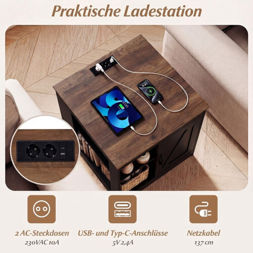 Table de chevet avec station de recharge et étagère réglable 2