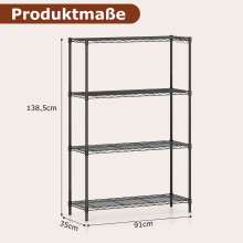 4-laags metalen opbergrek met verstelbare planken, 91x35x138,5 cm