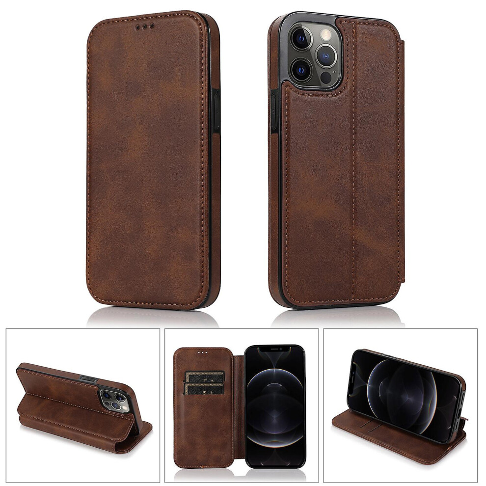 Iphone 12 Pro Case Leather Wallet Flip Phone Case: Brown 8291303215266