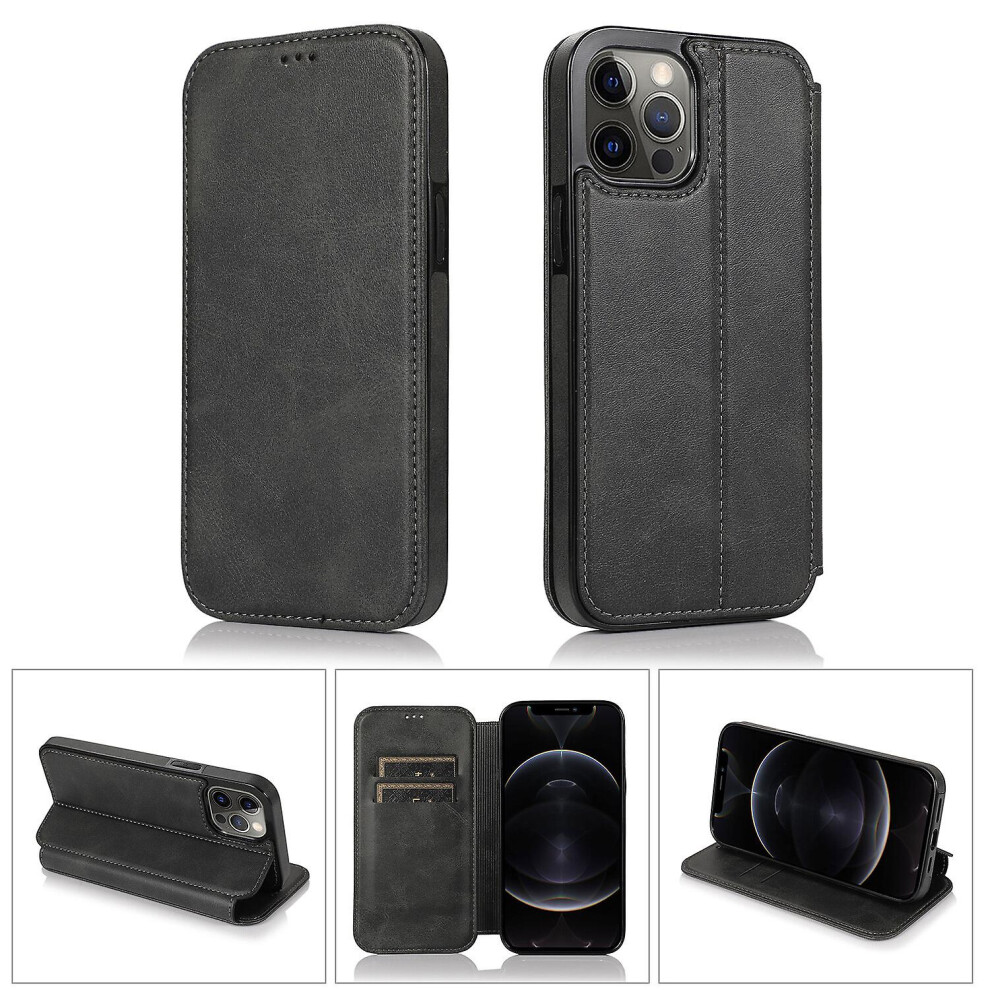 Iphone 12 Pro Case Leather Wallet Flip Phone Case: Black 8291303215242