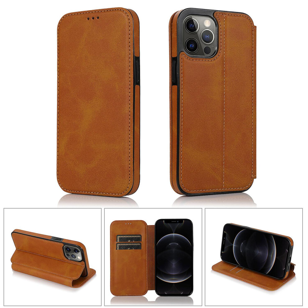 Iphone 12 Pro Case Leather Wallet Flip Phone Case:khaki 8291303215273