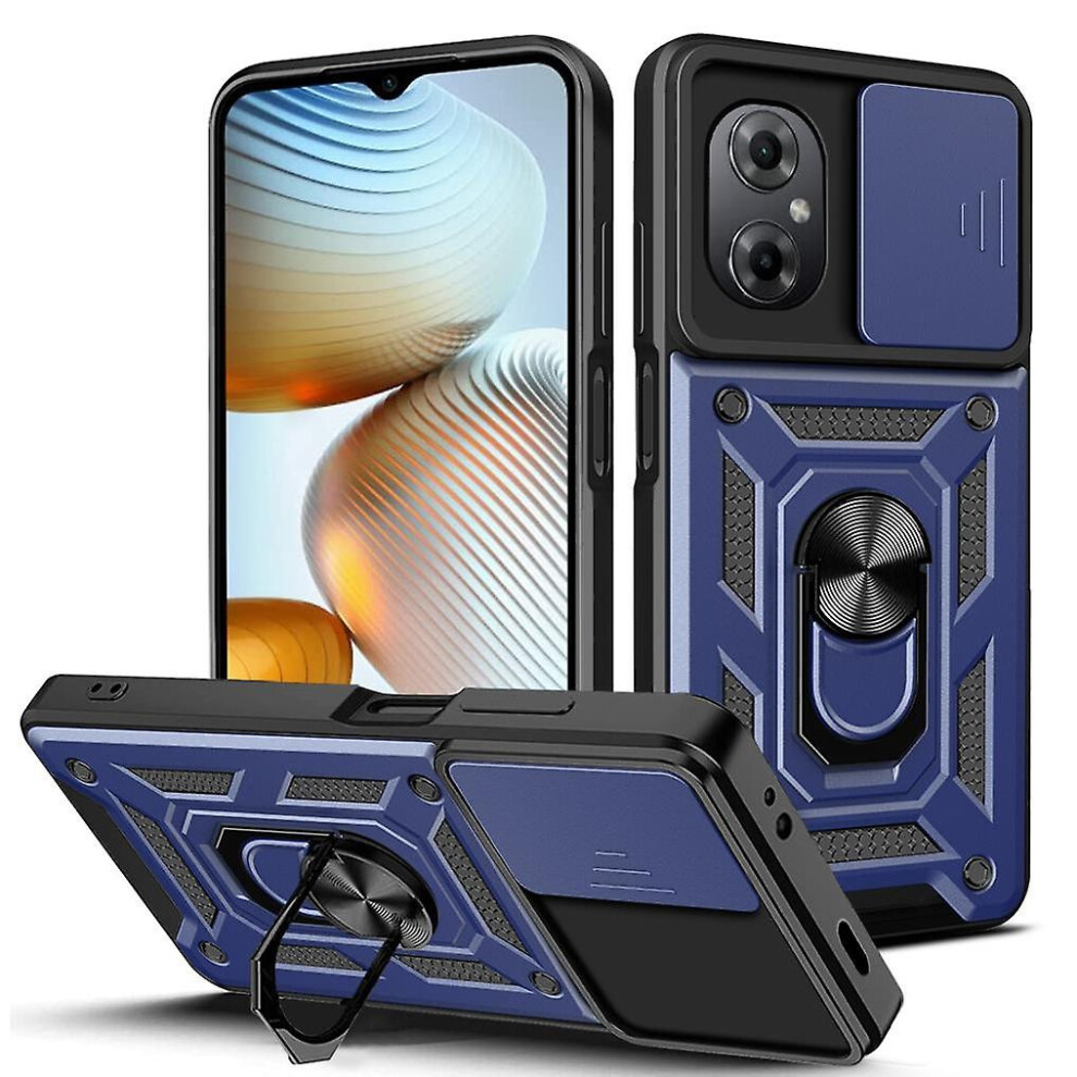 Magnetic Phone Case Compatible Xiaomi Poco M4 5G /M5 4G, Slide Camera Lens Protection And Built In 360 Rotatable Ring Holder: Blue 3585111394233