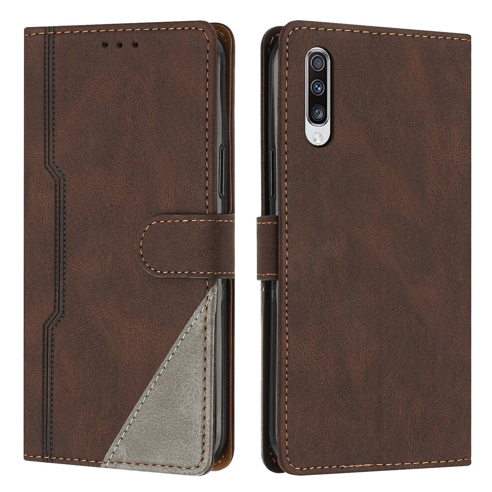 Leather Magnetic Clasp Case With Flip Wallet Stand Function Cover Compatible Samsung A70: Brown 3585111394127