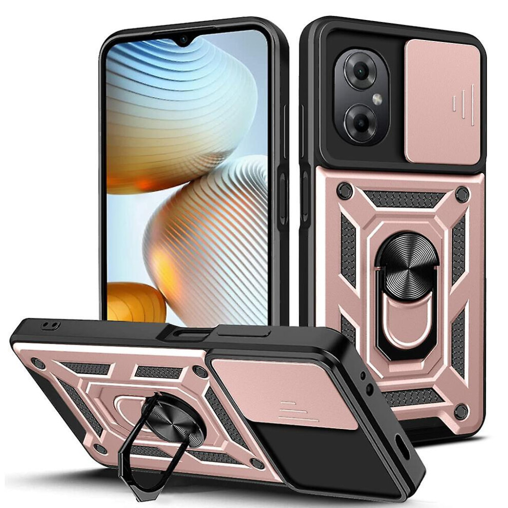 Magnetic Phone Case Compatible Xiaomi Poco M4 5G /M5 4G, Slide Camera Lens Protection And Built In 360 Rotatable Ring Holder:rose Gold 3585111394271