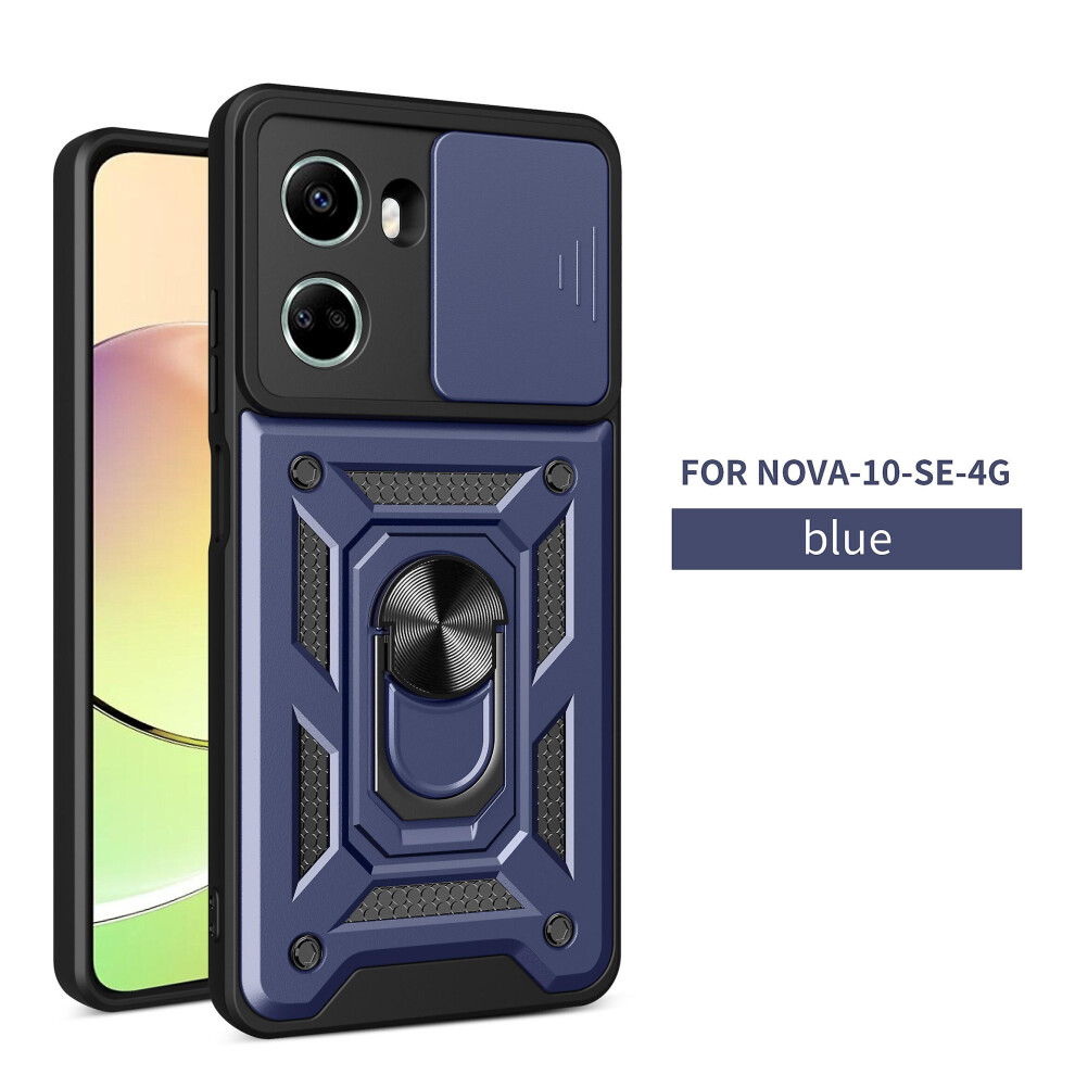 Magnetic Phone Case Compatible Huawei Nova 10 Se 4G, Slide Camera Lens Protection And Built In 360 Rotatable Ring Holder: Blue 3386850279634