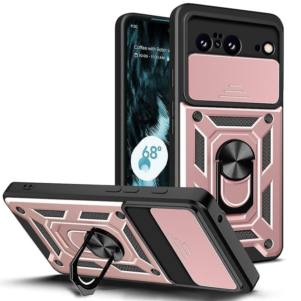 Magnetic Phone Case Compatible Google Pixel 8 Pro, Slide Camera Lens Protection And Built In 360 Rotatable Ring Holder:rose Gold 3585111394349