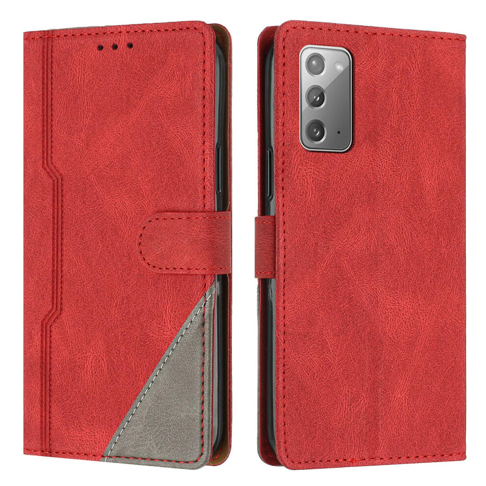 Leather Magnetic Clasp Case With Flip Wallet Stand Function Cover Compatible Samsung Note 20: Red 3748264225940