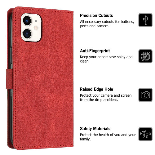 Leather Magnetic Clasp Case with Flip Wallet Stand Function Cover compatible iphone12 mini:Red 1