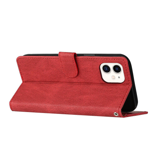 Leather Magnetic Clasp Case with Flip Wallet Stand Function Cover compatible iphone12 mini:Red 2